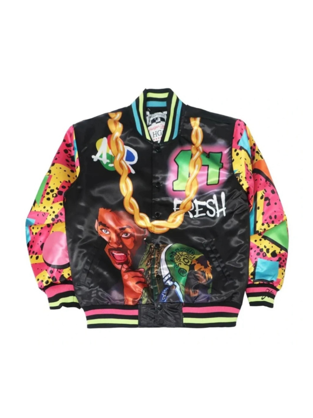 NWT Men's Headgear Classic Fresh Prince Varsity Bomber Jacket Size L Black